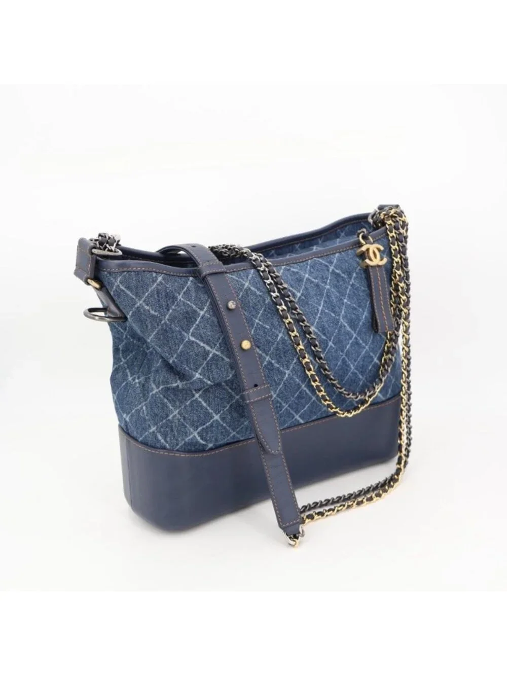 Chanel Gabriel Denim Xleather Chain Shoulder Bag Blue Gold